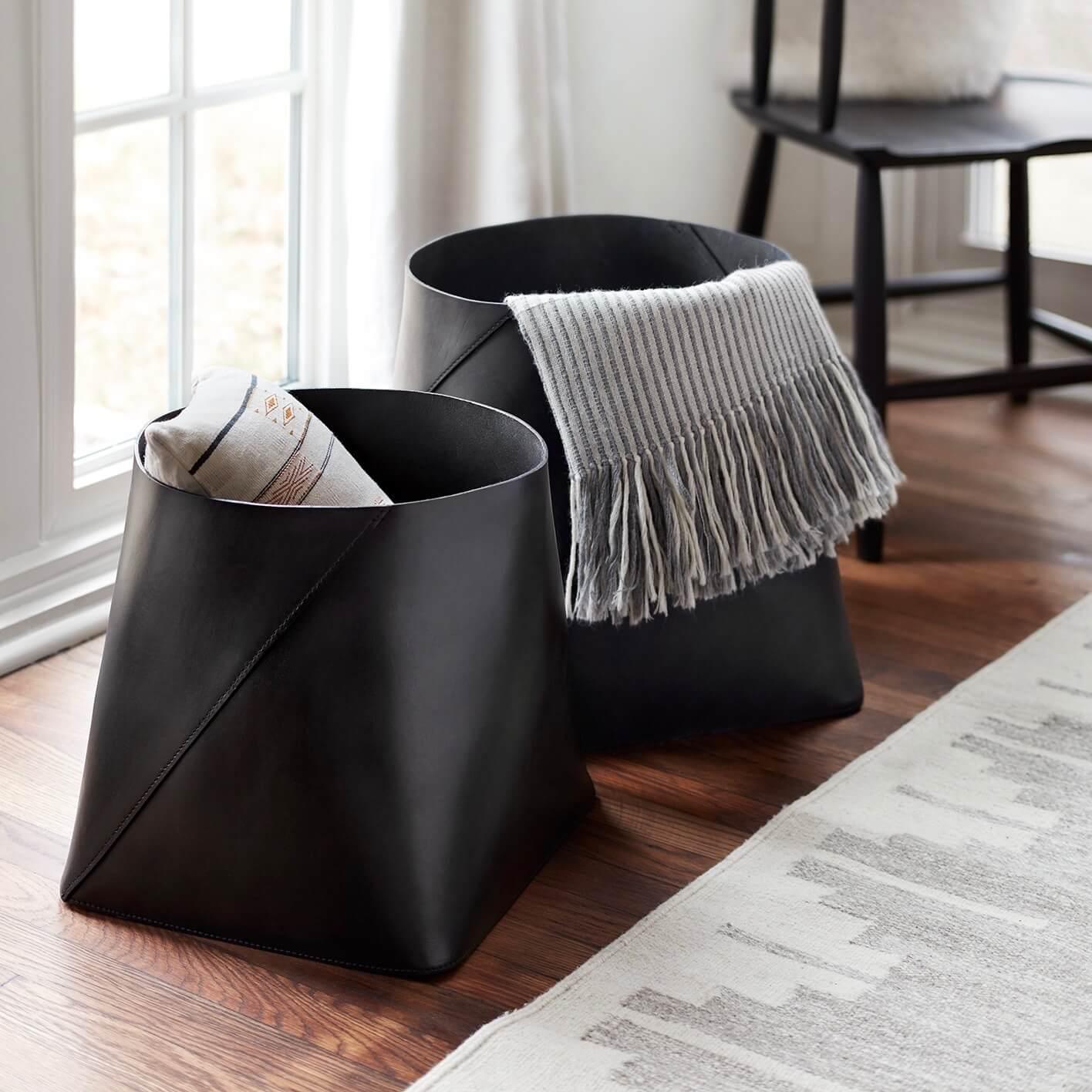 Azad Tall Leather Storage Bins