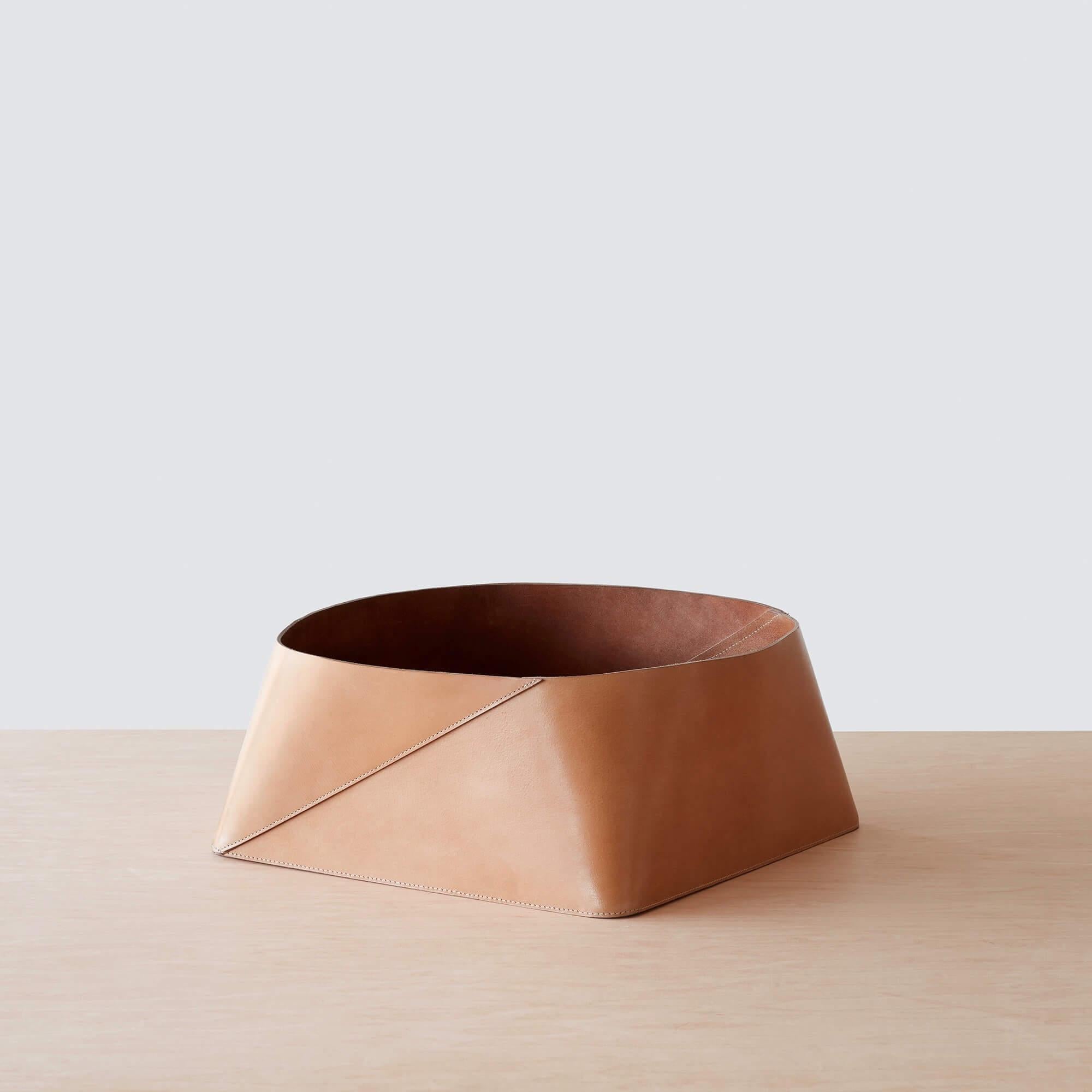Low Leather Storage Bin in Natural Leather Color, natural